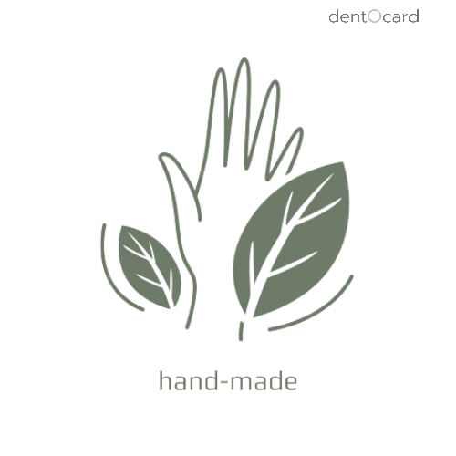 Logo showing a stylized hand with green leaves and the words 'hand-made' on a black background.